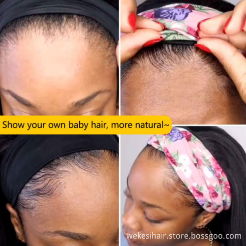Wholesale Remy Human Hair Headband Wig, Glueless None Lace Headband Wig, Raw Peruvian Hair Headband Wigs For Black Women